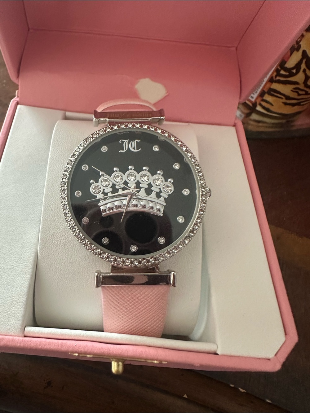 Juicy Couture Pink Leather Strap Watch with Crown Crystal Face